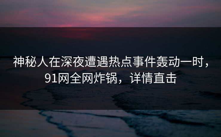 神秘人在深夜遭遇热点事件轰动一时，91网全网炸锅，详情直击