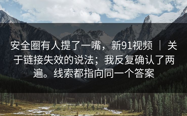 安全圈有人提了一嘴，新91视频 ｜ 关于链接失效的说法；我反复确认了两遍。线索都指向同一个答案